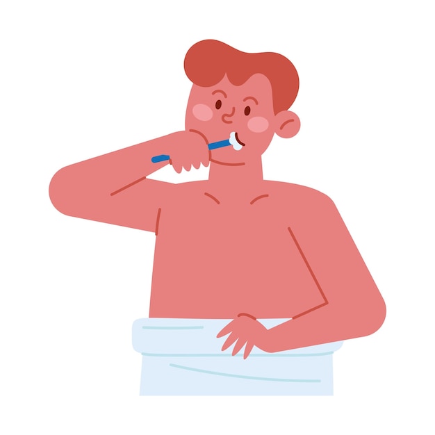 Vector person brushing teeth on bathroom