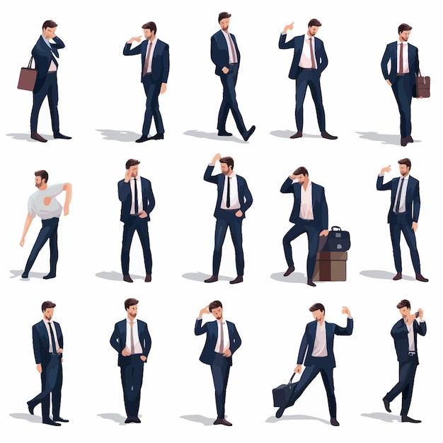 Vector person business person pose set whole body