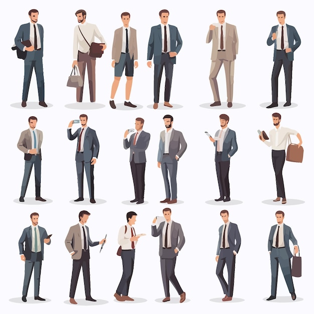 Vector person business person pose set whole body