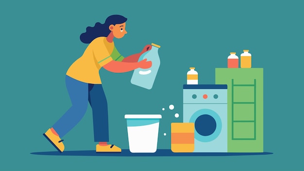 Vector a person carefully measuring laundry detergent to avoid excess and reduce chemical runoff