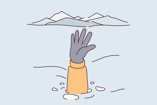 Person caught in avalanche stretches out hand and snowdrift to signal for help and attract rescuers