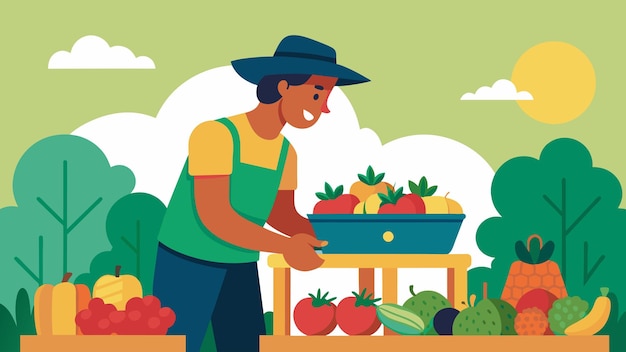 A person choosing to buy locally grown produce and supporting small farmers vector illustration