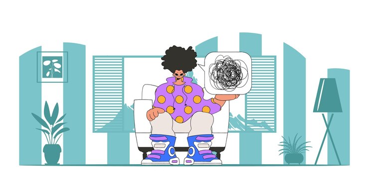 Vector a person consumed by a sense of hopelessness and despair the man demonstrates that his thoughts are confused