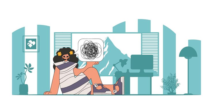 Vector a person consumed by a sense of hopelessness and despair the woman shows that his head is a mess