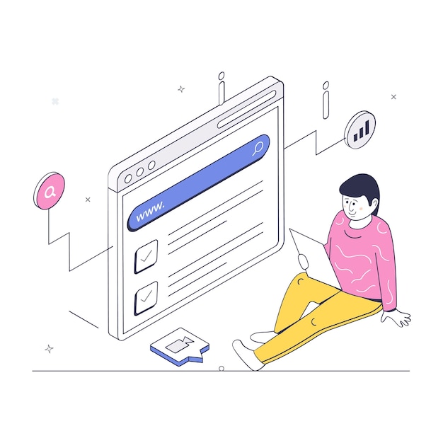 Person doing online search isometric illustration of browsing
