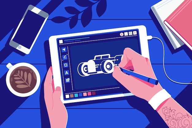 a person drawing an illustration on tablet