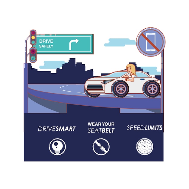 Person driving for driver safely campaign set icons