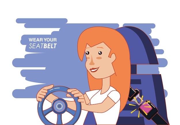 Vector person driving with wear your seat belt label