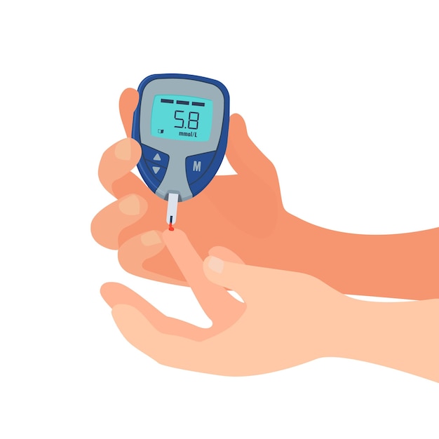 Person do glucose test. measuring sugar in blood concept.