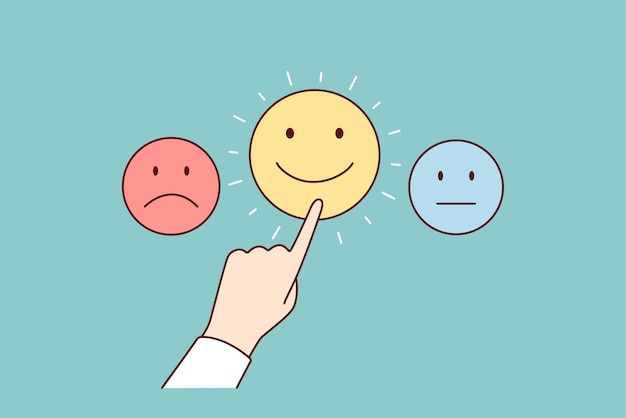person hand push icons with different emotions