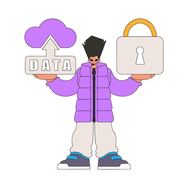 Vector person having cloud storage and a lock.