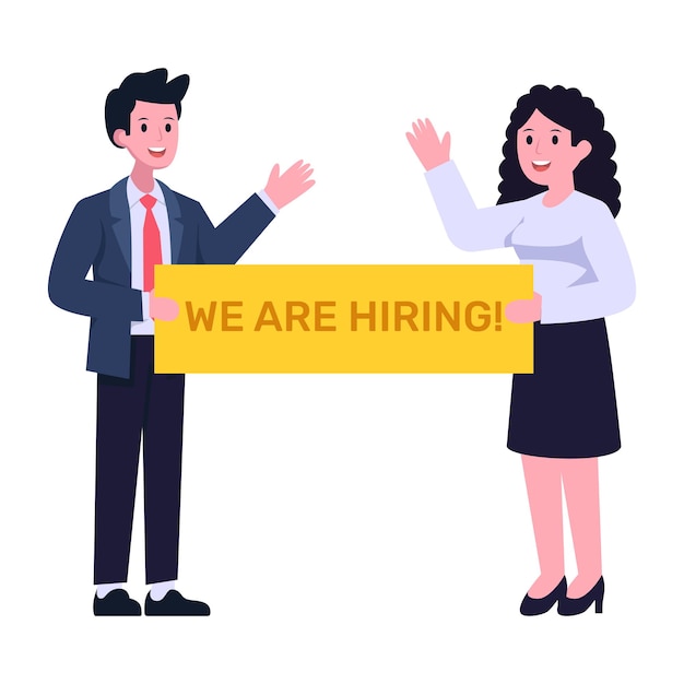 Person holding banner of we are hiring flat illustration