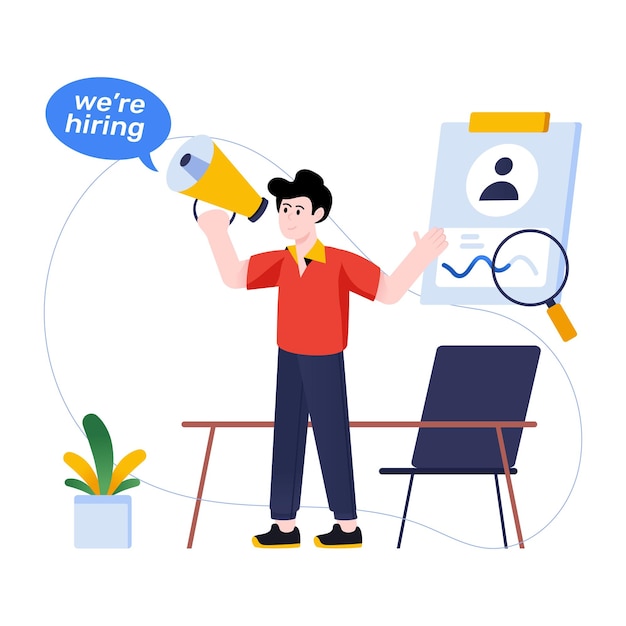 Vector person holding a megaphone flat illustration of job advertising