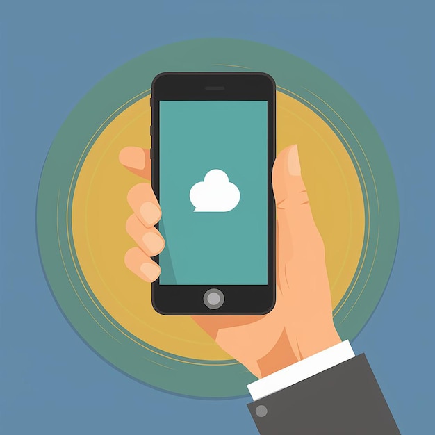 Vector a person holding a phone that has a cloud on it