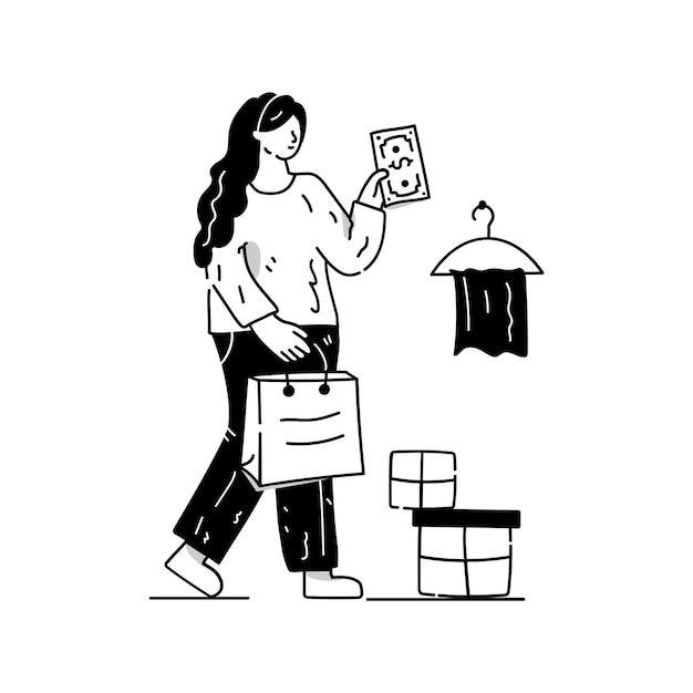 Person holding shopping bags hand drawn illustration