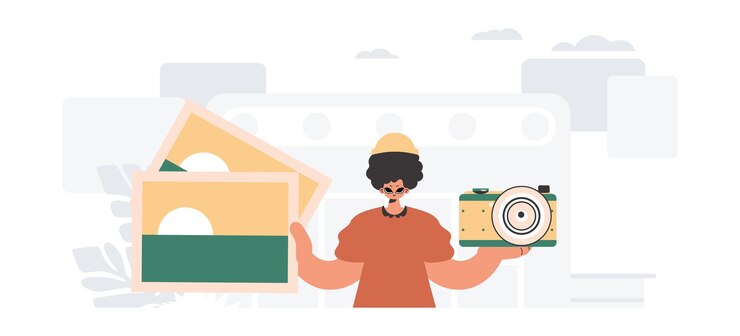 Vector the person holds a camera and photographs in his hands the concept of rest and travel trendy style vector illustration