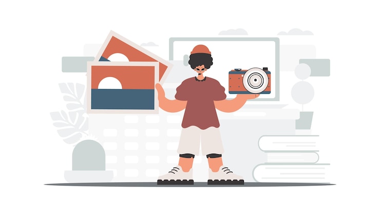 Vector the person holds a camera and photographs in his hands the concept of rest and travel trendy style vector illustration