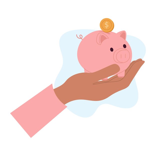 person holds piggy bank with money in his hand Investments and bank savings Vector