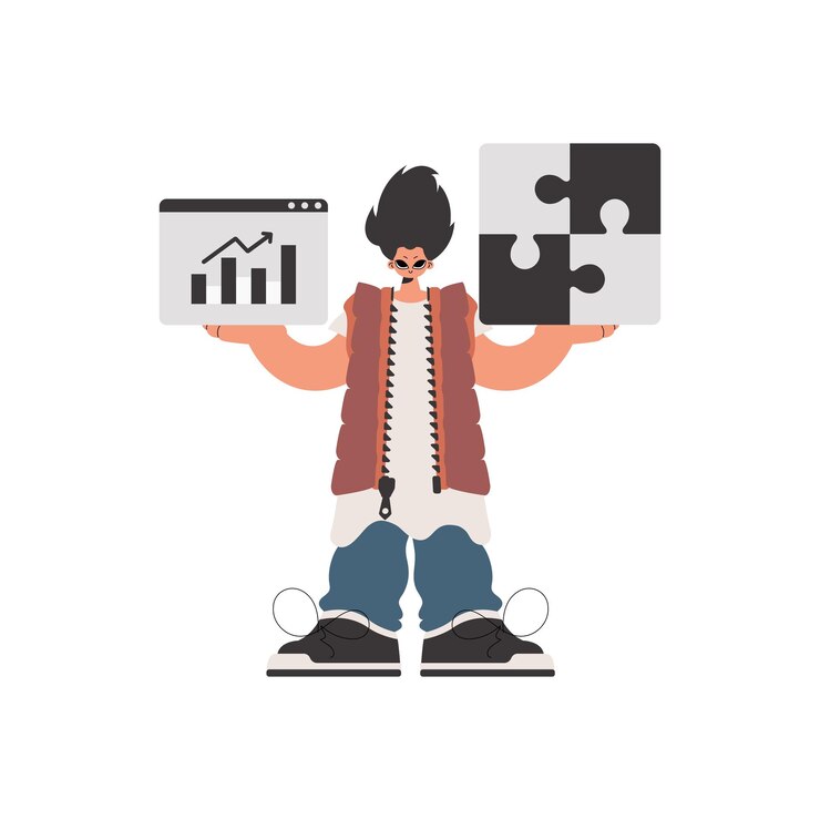 Vector the person is holding a daze and a positivegrade chart thought bunch work confined trendy style vector illustration