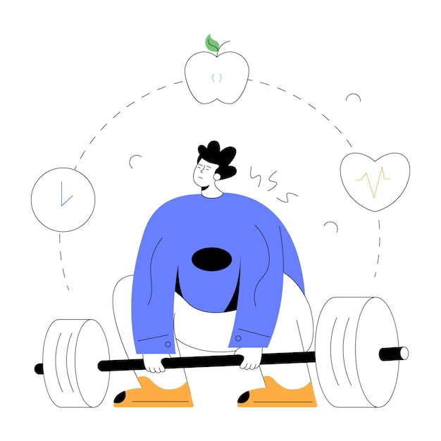 Человек, поднимающий вес, плоская иллюстрация фитнеса
