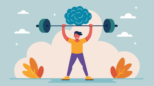 Vector a person lifting a weight with their mind instead of their muscles showcasing mental strength and