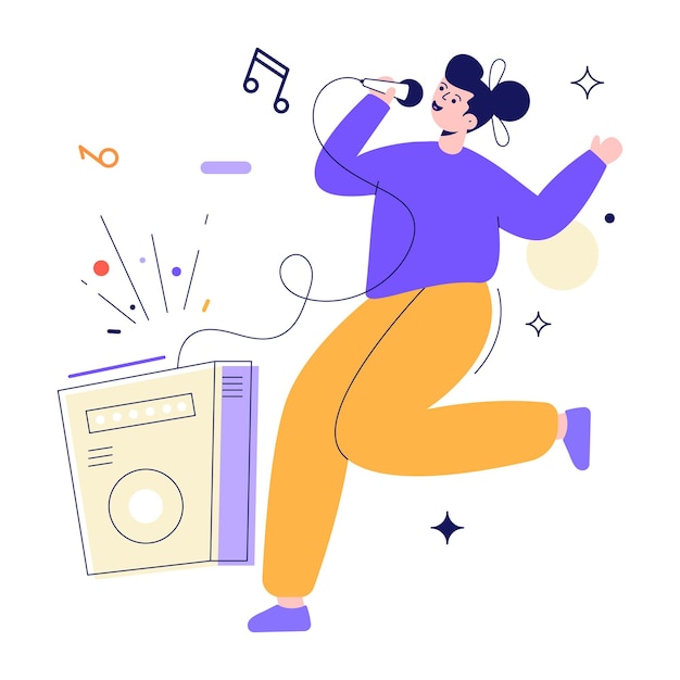 Person listening music on phone, animated flat illustration