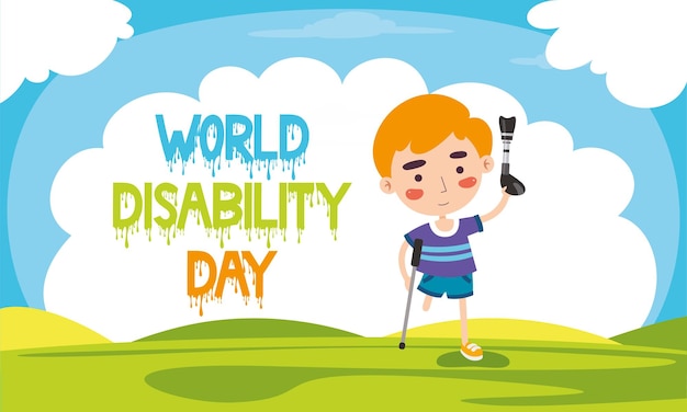 Vettore persona (uomo) con disabilità con gamba protesica. giornata internazionale della disabilità. mondo disabili