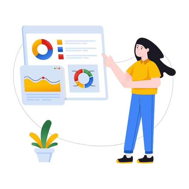 Vector person monitoring chart flat illustration of data analyst