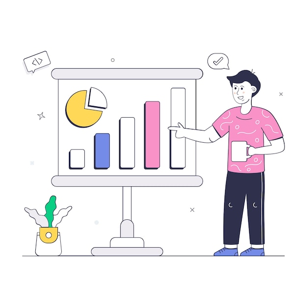 Vector person monitoring data chart isometric illustration of web analytics