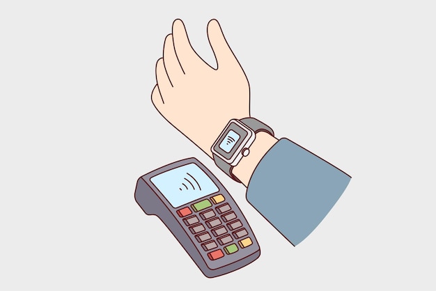 Person pay with smartwatch on terminal