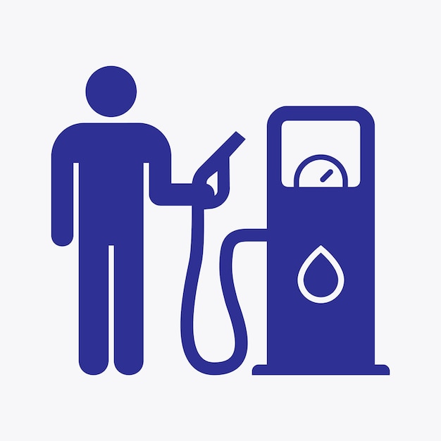 Person and petrol station icon with flat style symbol