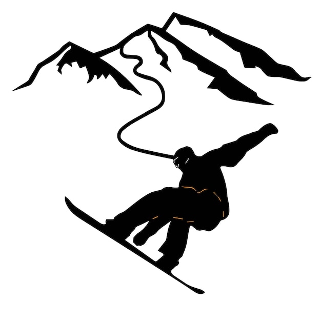 Vettore persona che guida l'illustrazione dello snowboard, snowboard silhouette sci, sport