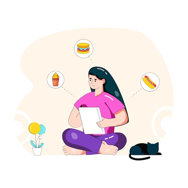 person selecting food products flat illustration of order meal