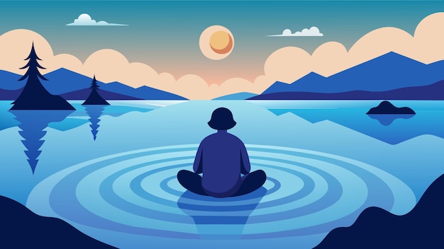 Vector a person sitting at the edge of a lake watching the ripples on the water as they contemplate life