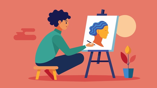 A person sitting in front of an easel painting a selfportrait that reflects their innermost thoughts