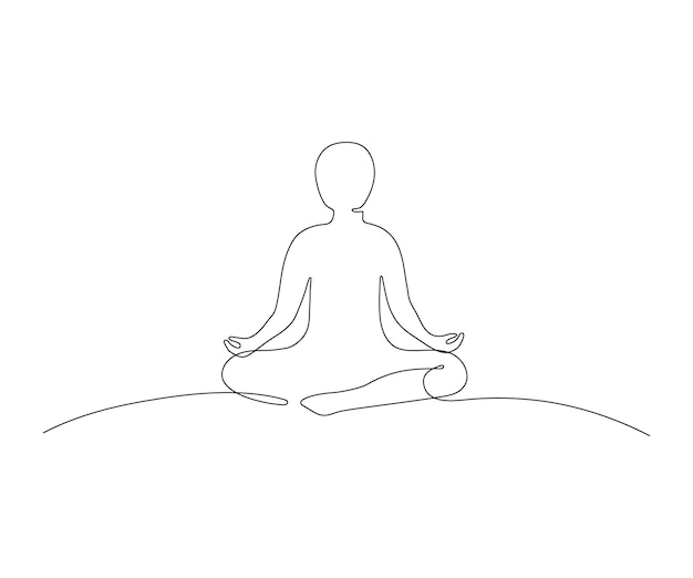 Persona seduta nella posa del loto yoga meditazione linea arte loto nero continuo con una linea di disegno