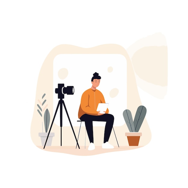 person sitting and recording video illustration