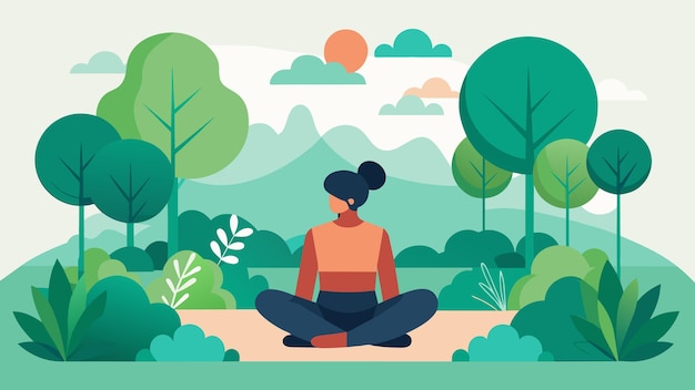 Vector a person sitting in a serene minimalist garden surrounded by nature and tranquility