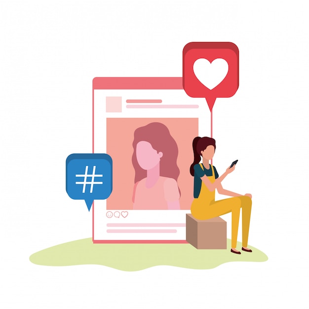 Vector person sitting with social network profile avatar character