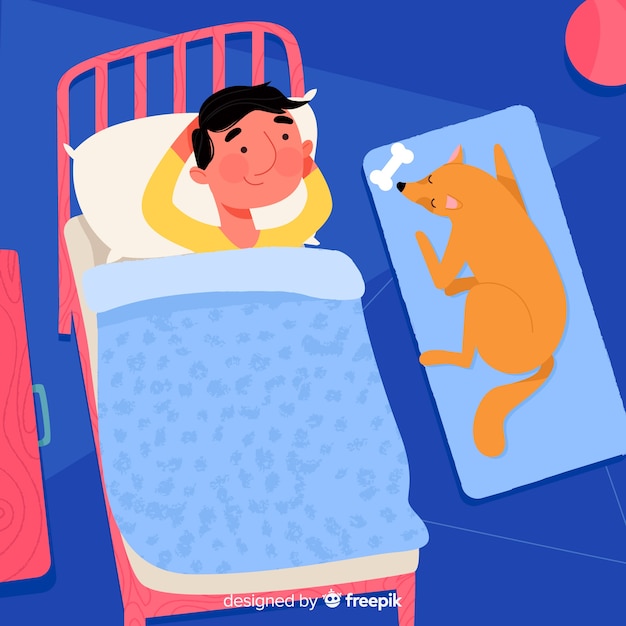 Vector person sleeping in bed background