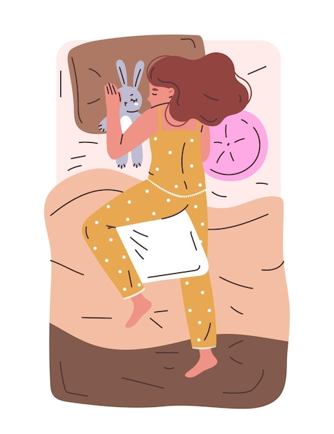 Vector person sleeping in bed concept