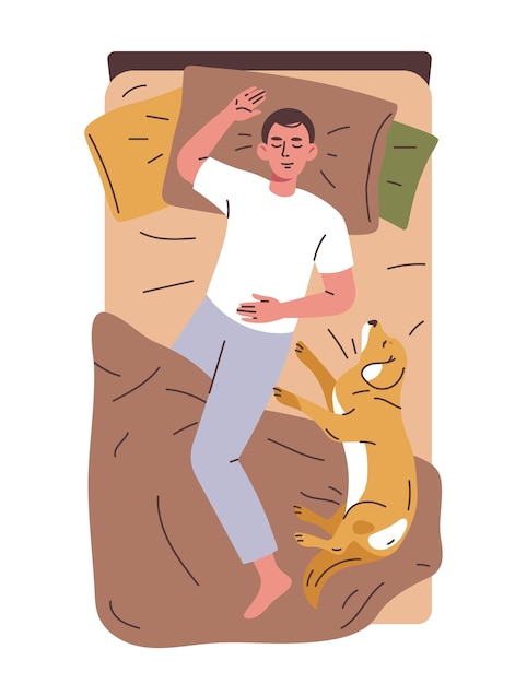 Vector person sleeping in bed concept