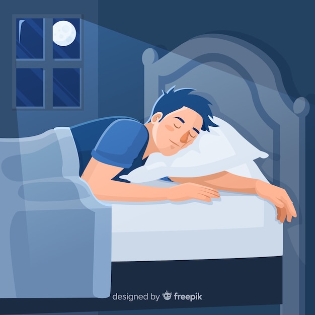 Vector person sleeping in bed in flat style