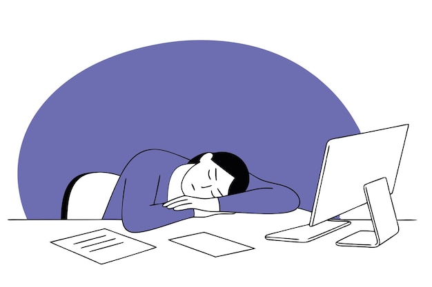 직장에서 잠을 자는 사람 피로와 피로 개념