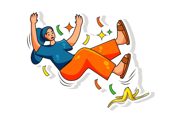 Vector person slipping on banana peel vector illustration