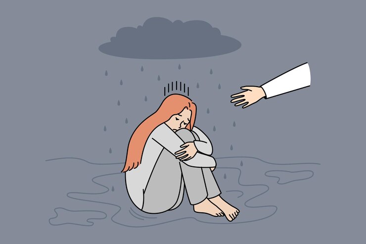 Vector 人ストレッチ手ヘルプ落ち込んでいる女性