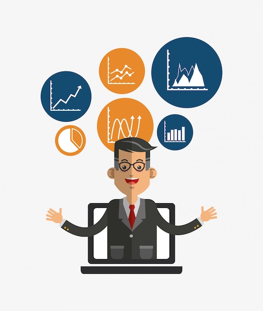 Vector person in suit with business related icons image