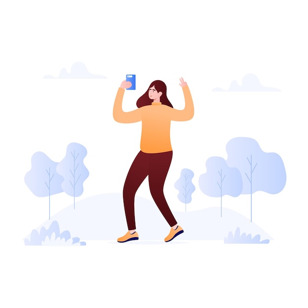 Vector person talking mobile selfie flat illustration