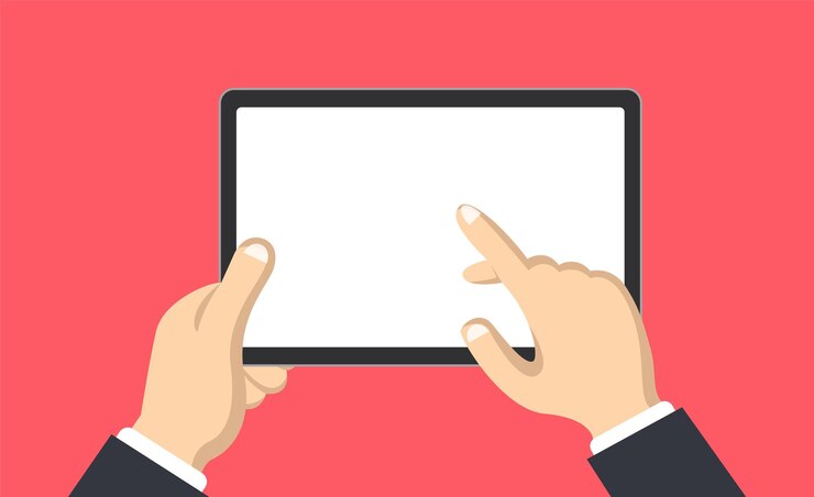 Vector person using touchscreen tablet vector illustration