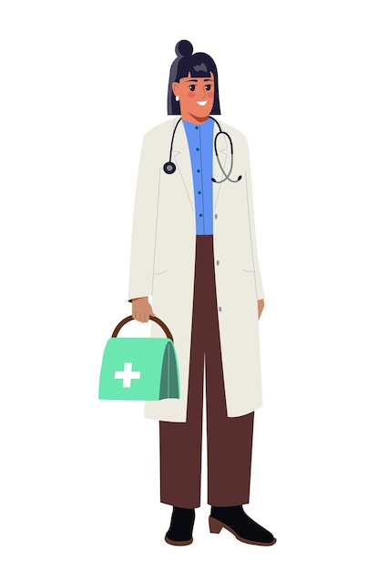 Vector person of various profession concept doctor with stethoscope woman in medical uniform healthcare and treatment medicine cartoon flat vector illustration isolated on white background